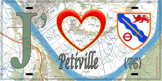 Plaque métal décorative 15X30 J' ❤️Petiville, Seine Maritime (76) géo