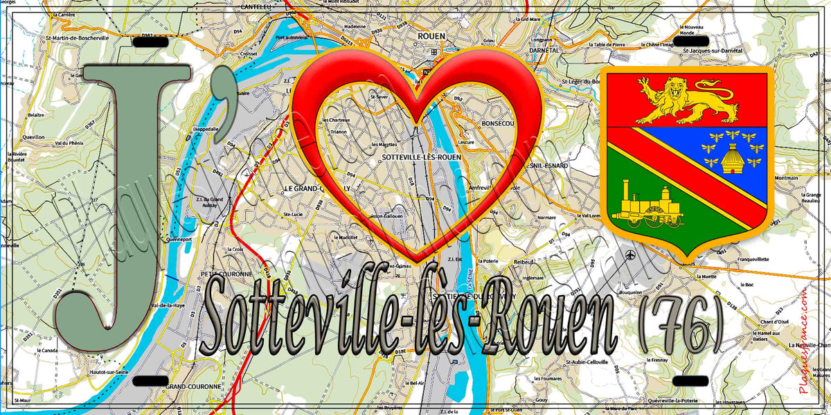 Plaque métal décorative  J' ❤️ Sotteville lès Rouen, Seine Maritime (76) géo