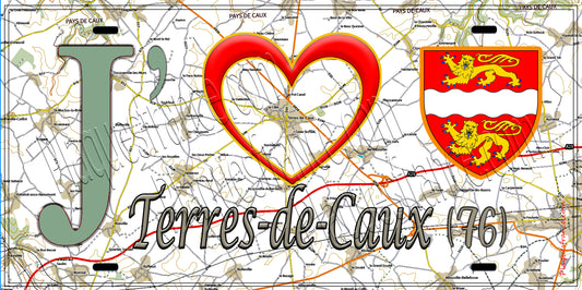 Plaque métal décorative 15X30 J' ❤️ Terres-de-Caux, Seine Maritime (76) géo