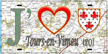 Plaque métal décorative 15X30 J' ❤️ Tours-en-Vimeu, Somme (80) géo