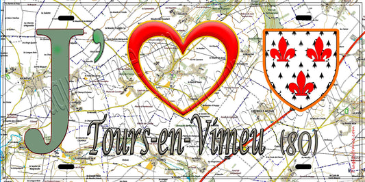 Plaque métal décorative 15X30 J' ❤️ Tours-en-Vimeu, Somme (80) géo