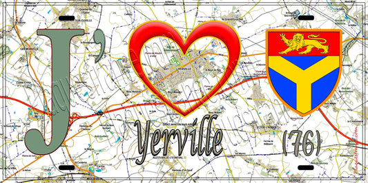 Plaque métal décorative 15X30 J' ❤️ Yerville , Seine Maritime (76) geo