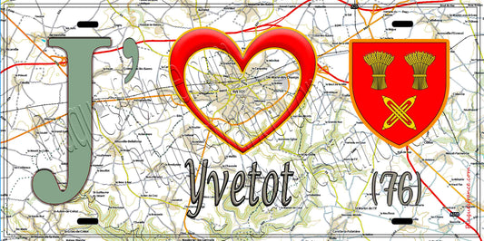 Plaque métal décorative 15X30 J' ❤️ Yvetot , Seine Maritime (76) geo2