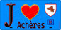 Plaque métal décorative  J' ❤️ Achères, Yvelines (78) fond bleu