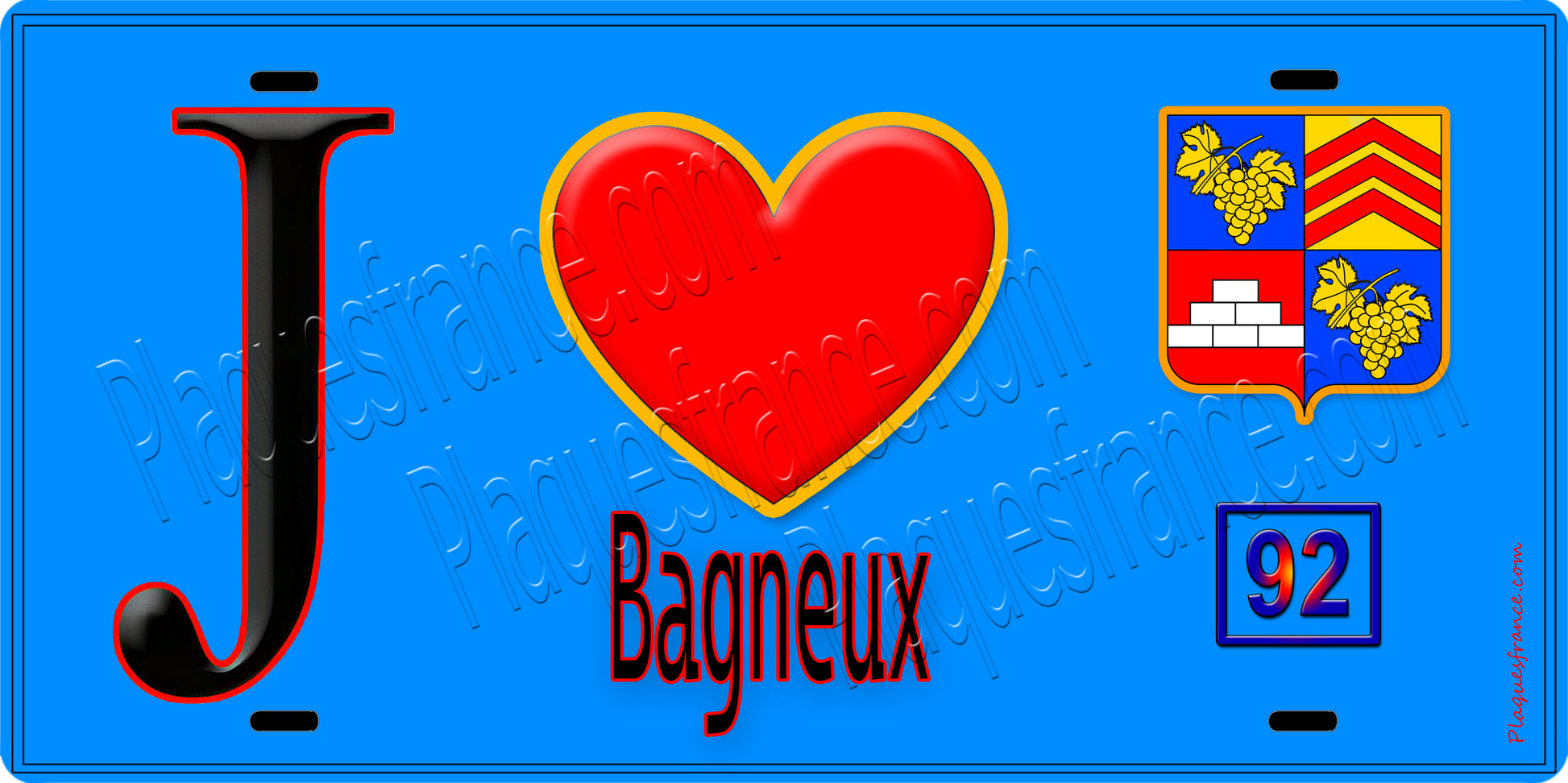 Plaque métal décorative  J' ❤️ Bagneux, Hauts de Seine (92) fond bleu