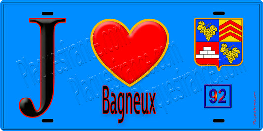 Plaque métal décorative  J' ❤️ Bagneux, Hauts de Seine (92) fond bleu