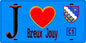 Plaque métal décorative  J' ❤️Breux-Jouy, Essonne (91) fond bleu
