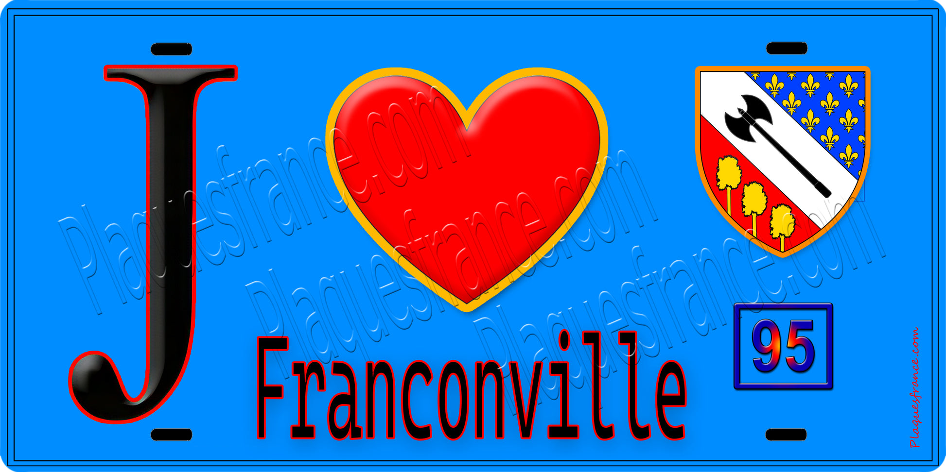 Plaque métal décorative  J' ❤️Franconville, Val d'Oise (95) fond bleu