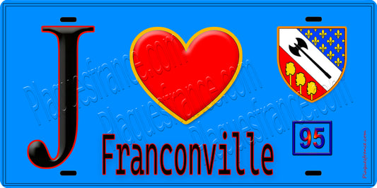Plaque métal décorative  J' ❤️Franconville, Val d'Oise (95) fond bleu