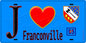 Plaque métal décorative  J' ❤️Franconville, Val d'Oise (95) fond bleu