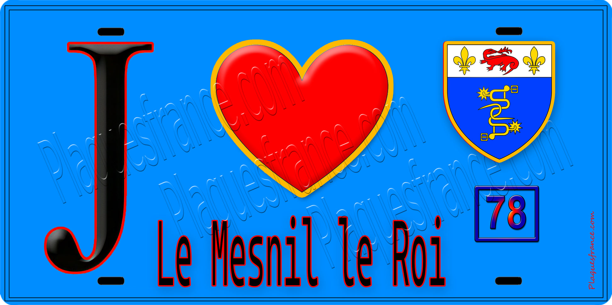 Plaque métal décorative  J' ❤️ Le Mesnil-le-Roi, Yvelines (78) fond bleu