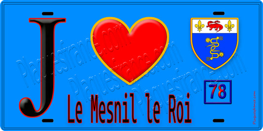 Plaque métal décorative  J' ❤️ Le Mesnil-le-Roi, Yvelines (78) fond bleu
