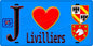 Plaque métal décorative  J' ❤️Livilliers, Val d'Oise (95) fond bleu