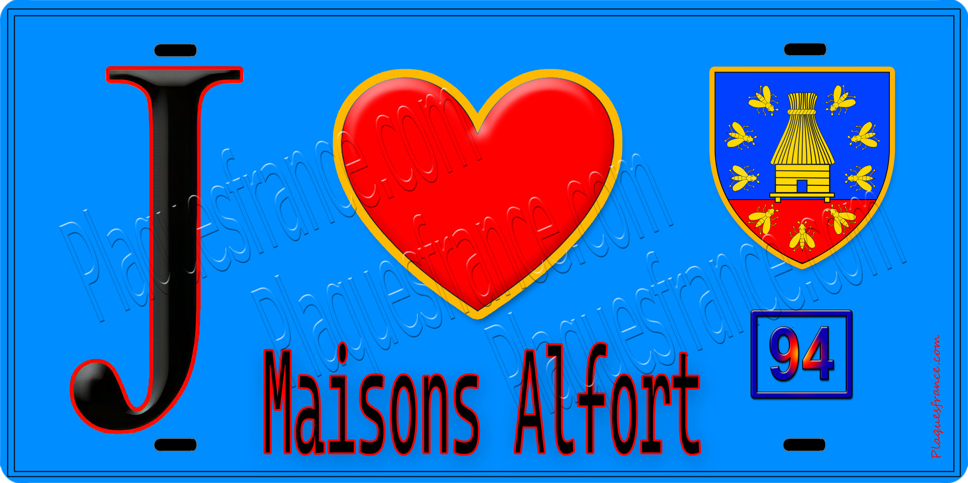 Plaque métal décorative  J' ❤️Maisons-Alfort, Val de Marne (94) fond beu
