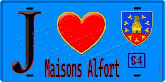 Plaque métal décorative  J' ❤️Maisons-Alfort, Val de Marne (94) fond beu