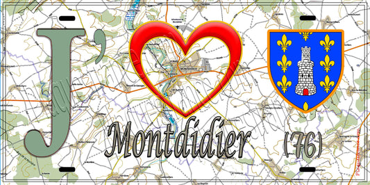 Plaque métal décorative 15X30 J' ❤️ Montdidier, Somme (80) géo