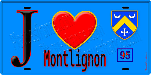 Plaque métal décorative  J' ❤️Montlignon, Val d'Oise (95) fond bleu