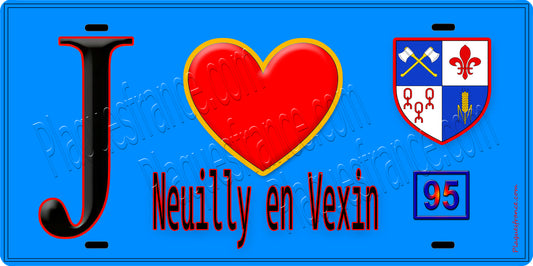 Plaque métal décorative  J' ❤️Neuilly-en-Vexin, Val d'Oise (95) fond bleu