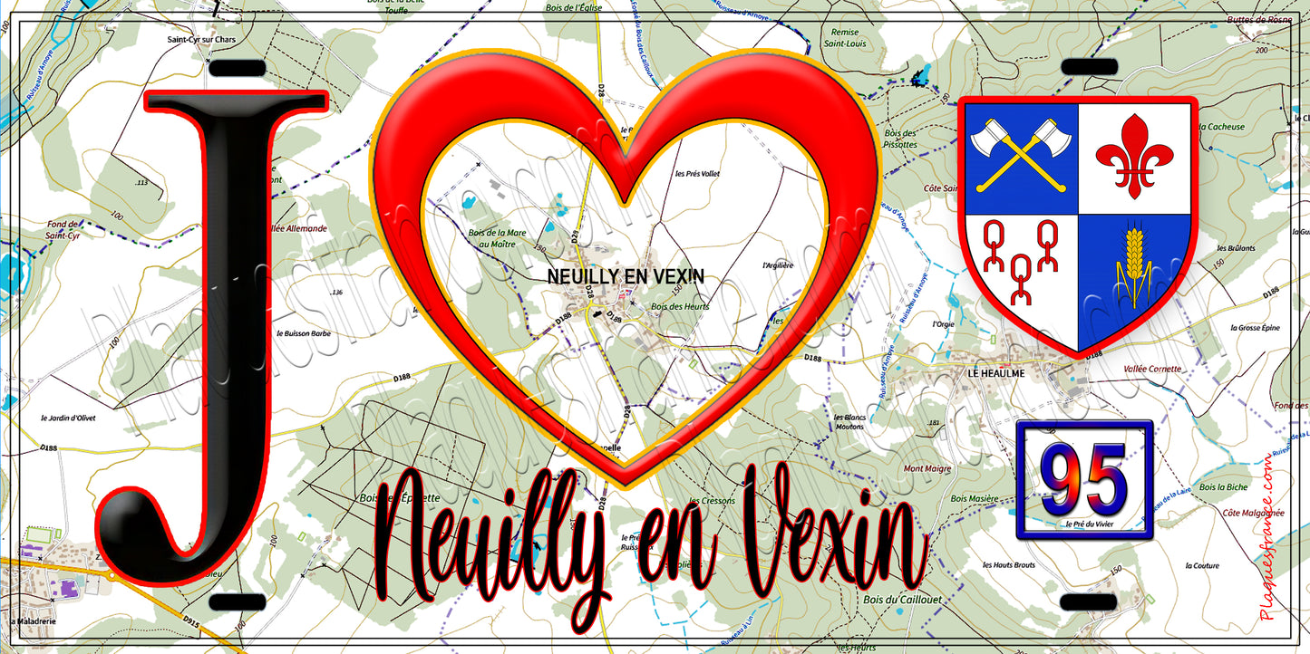 Plaque métal décorative  J' ❤️Neuilly-en-Vexin, Val d'Oise (95) - Plaquesfrance.com