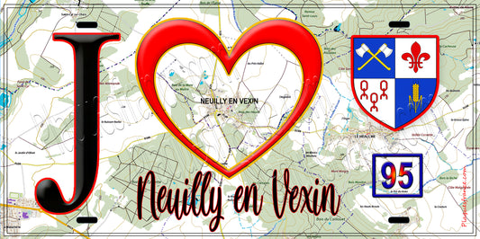 Plaque métal décorative  J' ❤️Neuilly-en-Vexin, Val d'Oise (95) - Plaquesfrance.com