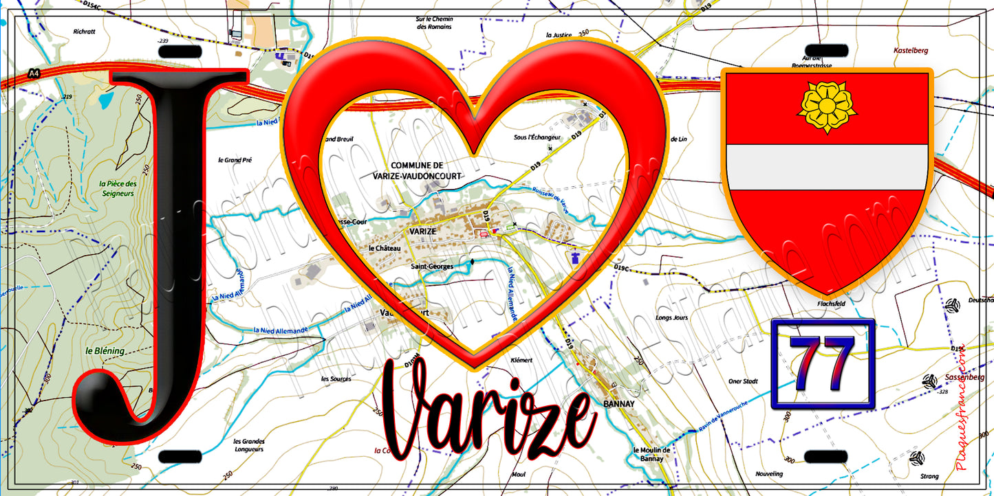 Plaque métal décorative, J'❤️ Varize-Vaudoncourt, Moselle (57)