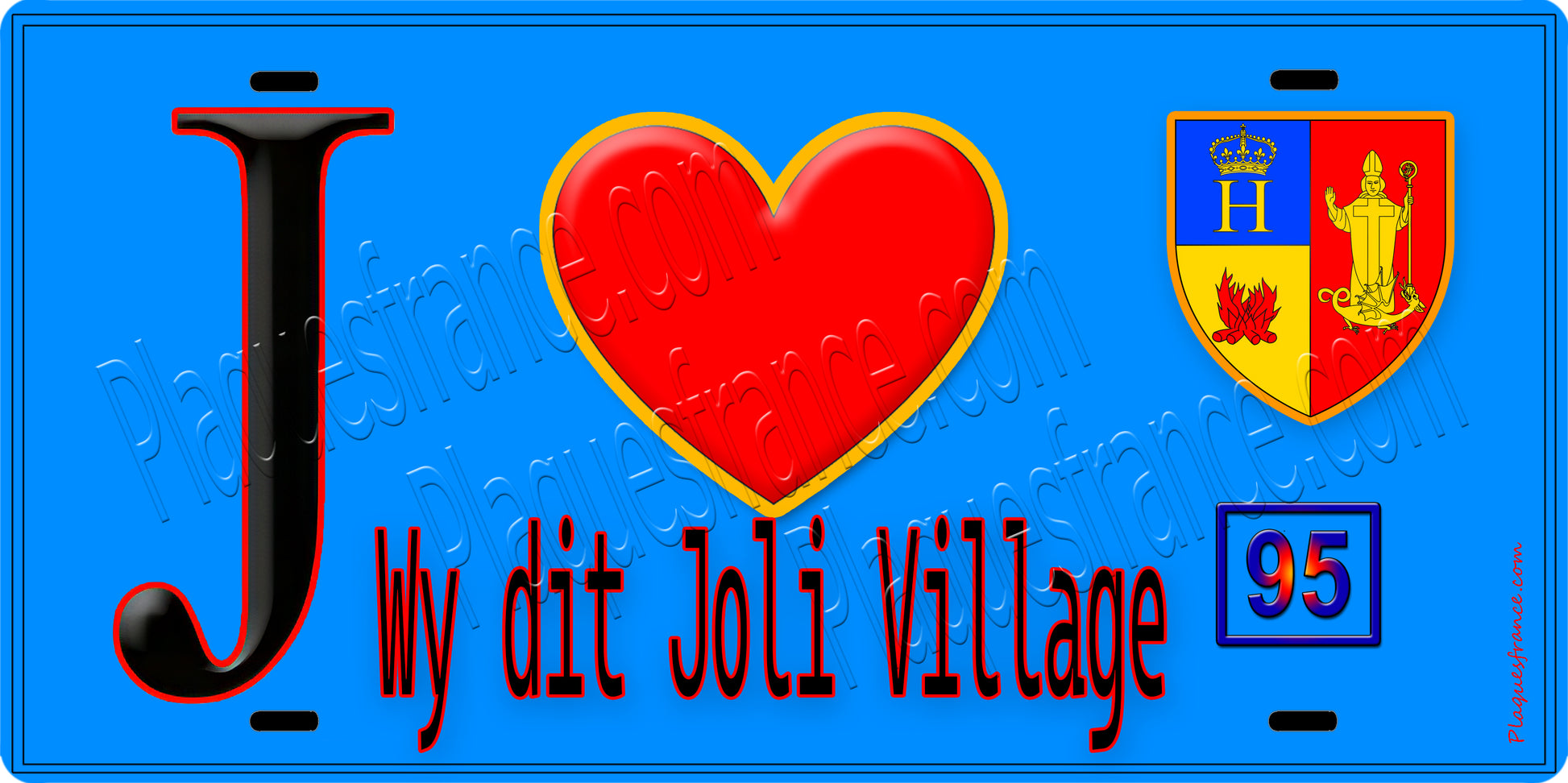 Plaque métal décorative  J' ❤️Wy-dit-Joli-Village, Val d'Oise (95) fond bleu