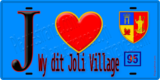 Plaque métal décorative  J' ❤️Wy-dit-Joli-Village, Val d'Oise (95) fond bleu