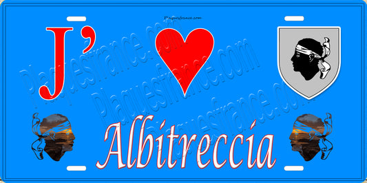 Plaque métal décorative 15 x 30 cm fond mur bleu J' ❤️ Albitreccia canton Taravo-Ornano  Corse du Sud