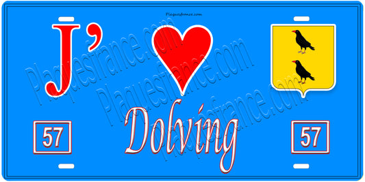 Plaque métal décorative, J'❤️Dolving, Moselle (57)