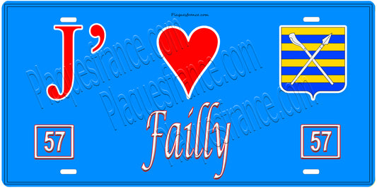 Plaque métal décorative, J'❤️Failly, Moselle (57)