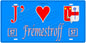 Plaque métal décorative, J'❤️Frémestroff, Moselle, fond mur bleu 57