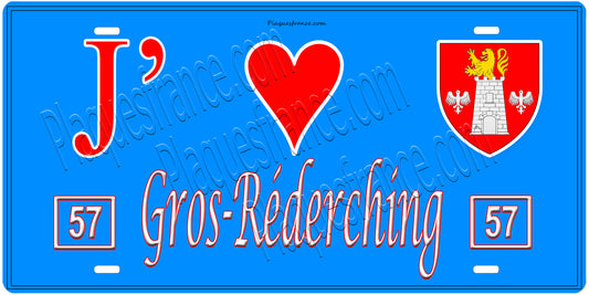 Plaque métal décorative, J'❤️ Lambach, Moselle, fond mur bleu 57