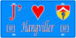 Plaque métal décorative, J'❤️Hangviller, Moselle, fond mur bleu 57