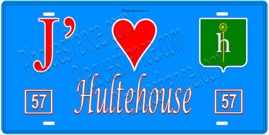 Plaque métal décorative, J'❤️Hultehouse, Moselle, fond mur bleu 57