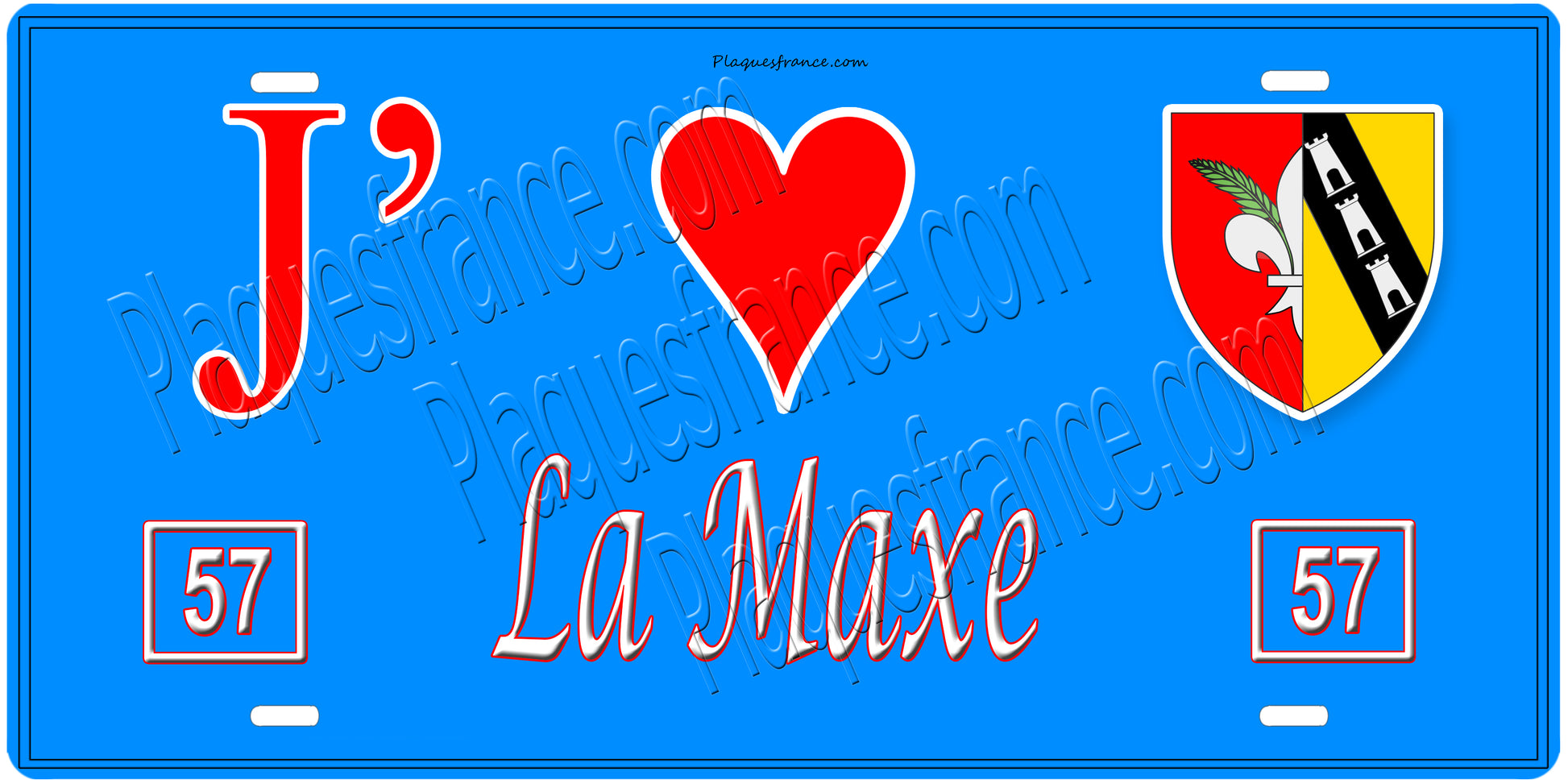 Plaque métal décorative,J'❤️La Maxe, Moselle, fond mur bleu 57