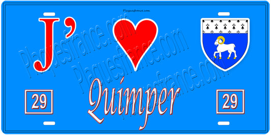 Plaque métal décorative  J' ❤️ Quimper, Finistère (29)