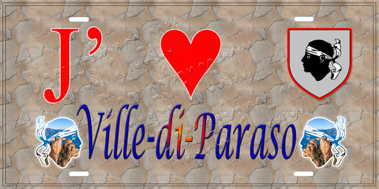 Plaque métal décorative 15 x 30 cm mur antique J' ❤️ Ville-di-Paraso Canton de l'Île-Rousse-Corse