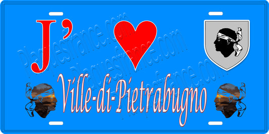 Plaque métal décorative 15 x 30 cm bleu J' ❤️ Ville-di-Pietrabugno Canton de Bastia-Corse