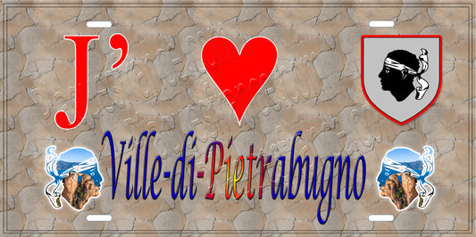 Plaque métal décorative 15 x 30 cm mur antique J' ❤️ Ville-di-Pietrabugno Canton de Bastia-Corse