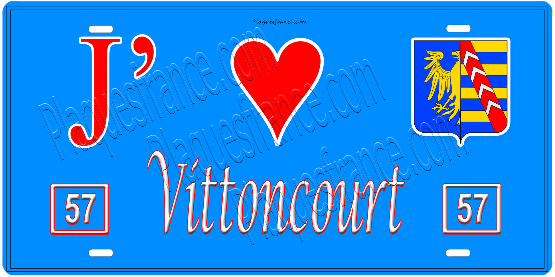 Plaque métal décorative, J'❤️ Vittoncourt, Moselle, fond mur bleu 57