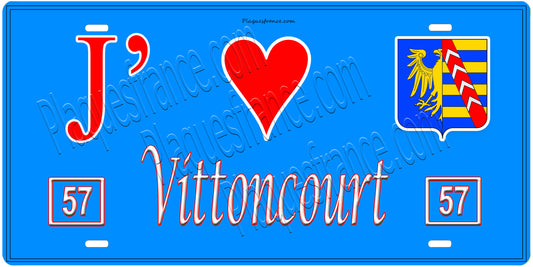 Plaque métal décorative, J'❤️ Vittoncourt, Moselle, fond mur bleu 57