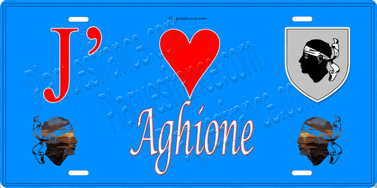 Plaque métal décorative 15 x 30 cm bleu J' ❤️ Aghione  Canton de Ghisonaccia Haute-Corse