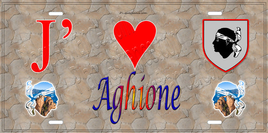 Plaque métal décorative 15 x 30 cm mur antique J' ❤️ Aghione  Canton de Ghisonaccia Haute-Corse