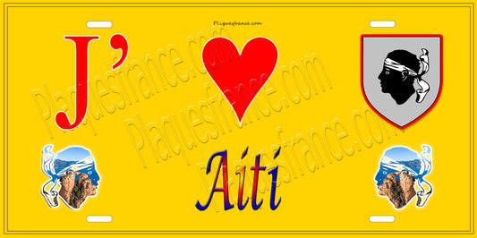 Plaque métal décorative 15 x 30 cm jaune J' ❤️ Aiti  Canton de Golo-Morosaglia Haute-Corse