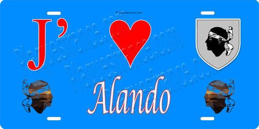 Plaque métal décorative 15 x 30 cm bleu J' ❤️ Alando  Canton de Golo-Morosaglia Haute-Corse