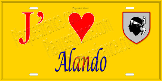 Plaque métal décorative 15 x 30 cm jaune J' ❤️ Alando  Canton de Golo-Morosaglia Haute-Corse