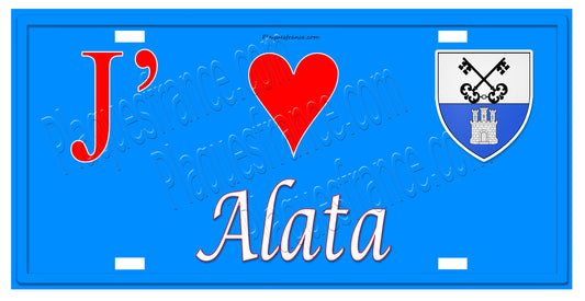 Plaque métal décorative 15 x 30 cm fond mur bleu J' ❤️ Alata canton Ajaccio  Corse du Sud - Plaquesfrance.com