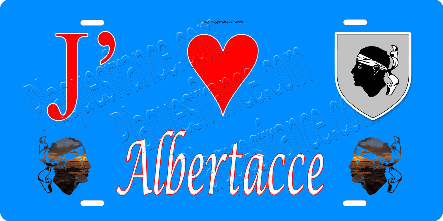 Plaque métal décorative 15 x 30 cm bleu J' ❤️ Albertacce  Canton de Golo-Morosaglia Haute-Corse