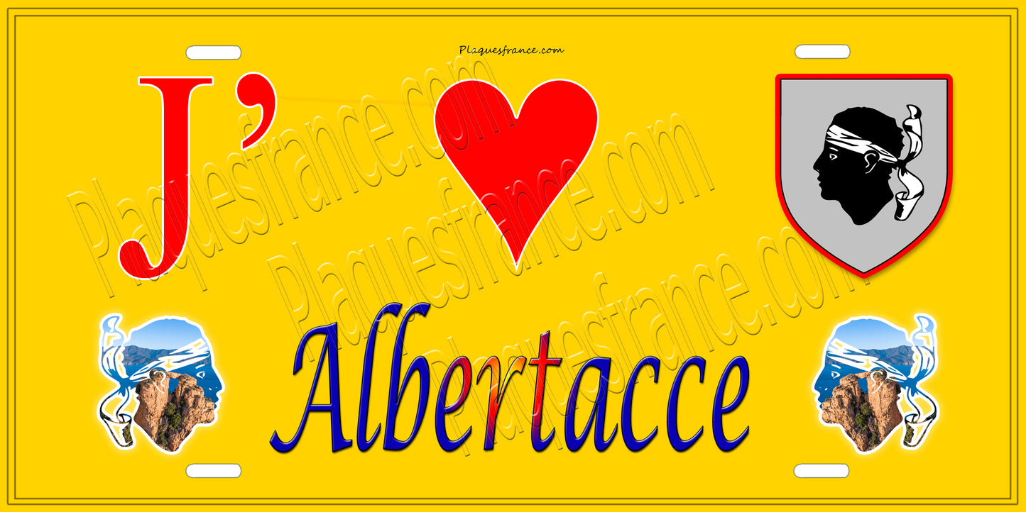 Plaque métal décorative 15 x 30 cm jaune J' ❤️ Albertacce  Canton de Golo-Morosaglia Haute-Corse