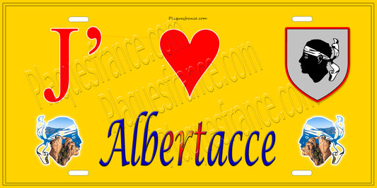 Plaque métal décorative 15 x 30 cm jaune J' ❤️ Albertacce  Canton de Golo-Morosaglia Haute-Corse